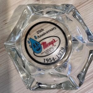 Vintage Meny's Gas & Appliance 25th Anniversary Glass Ashtray 1954-1979 Indiana